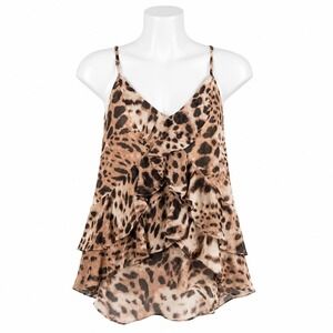 Express Cami Top Women S Brown Leopard Print Tiered Ruffle V-Neck Mob Wife Party